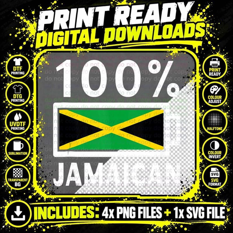 Jamaica Flag Design 100 Jamaican Battery Power Png SVG Digital Bundle