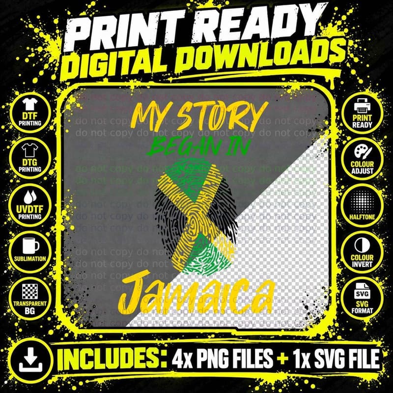 Jamaica Shirt My Story Began in Jamaica Fingerprint Men Png SVG Digital Bundle