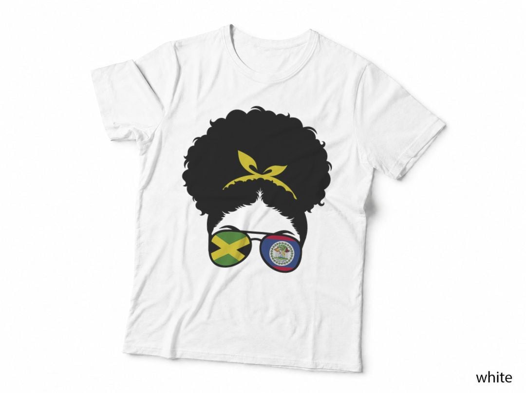 Jamaica and Belize Mix Afro Bun Belizean and Jamaican T-Shirt