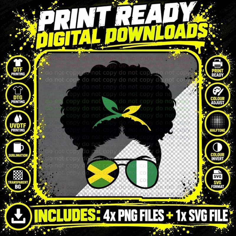 Jamaica and Nigeria Mix Afro Bun Nigerian and Jamaican Png SVG Digital Bundle