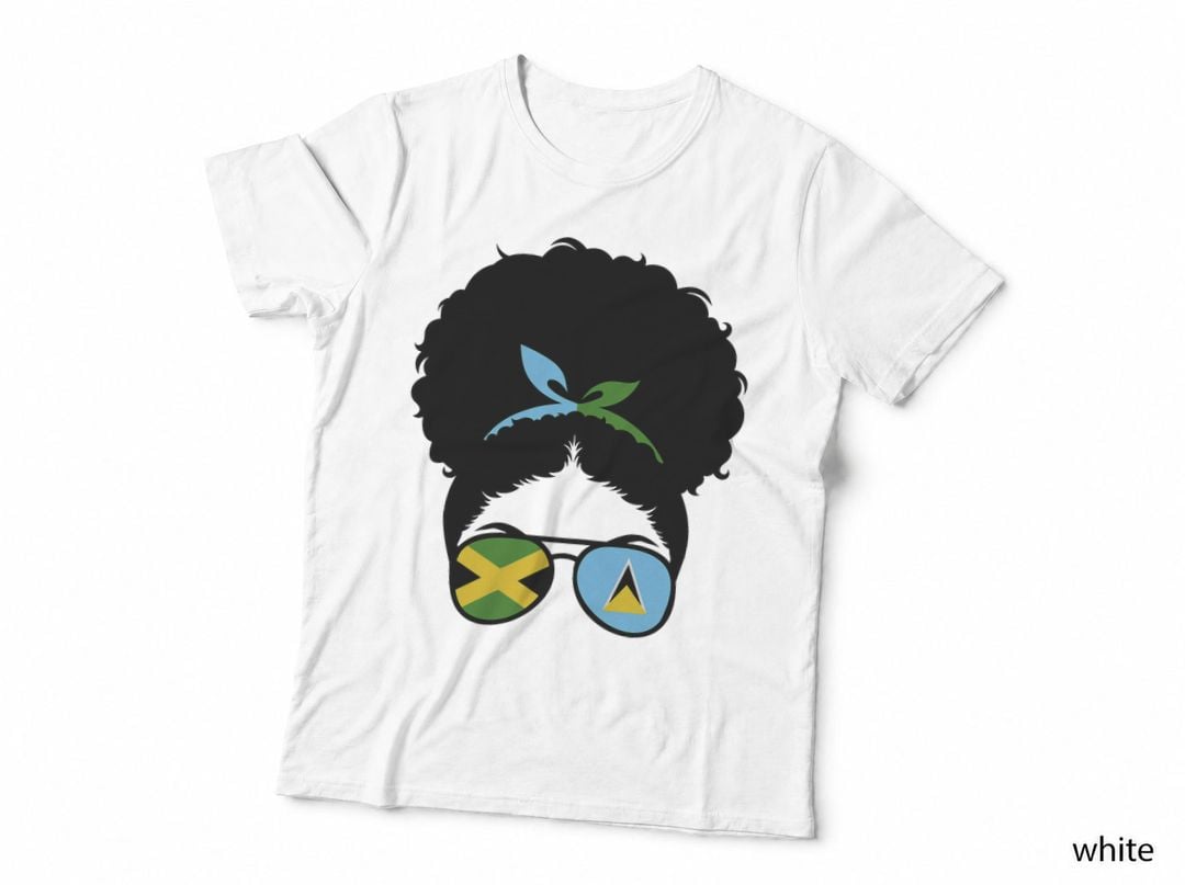 Jamaica and St Lucia Mix Afro Bun Half Saint Lucian Jamaican T-Shirt