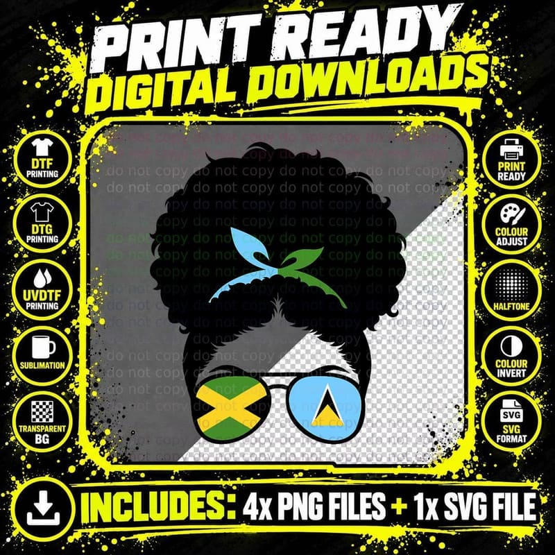 Jamaica and St Lucia Mix Afro Bun Half Saint Lucian Png SVG Digital Bundle