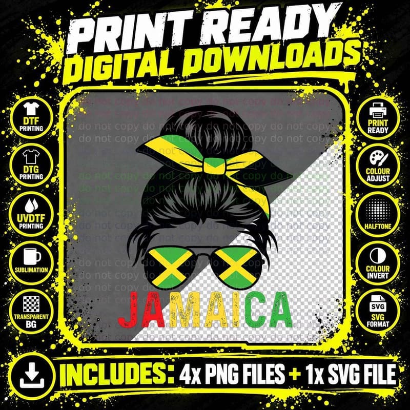 Jamaican Flag Jamaican Clothing Jamaica Messy Bun Png SVG Digital Bundle