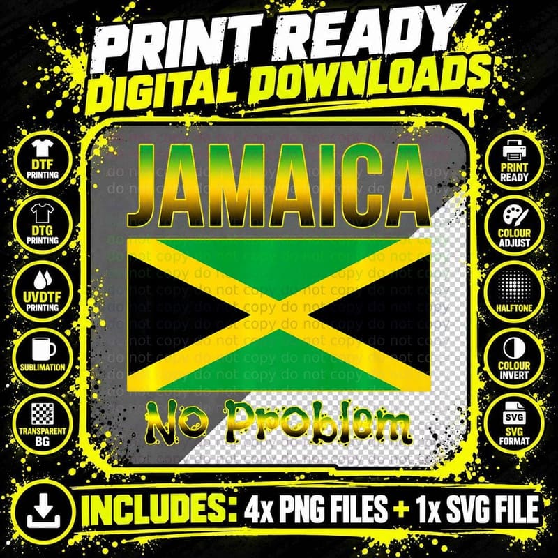 Jamaican Flag of Jamaica Caribbean Island No Problem Png SVG Digital Bundle