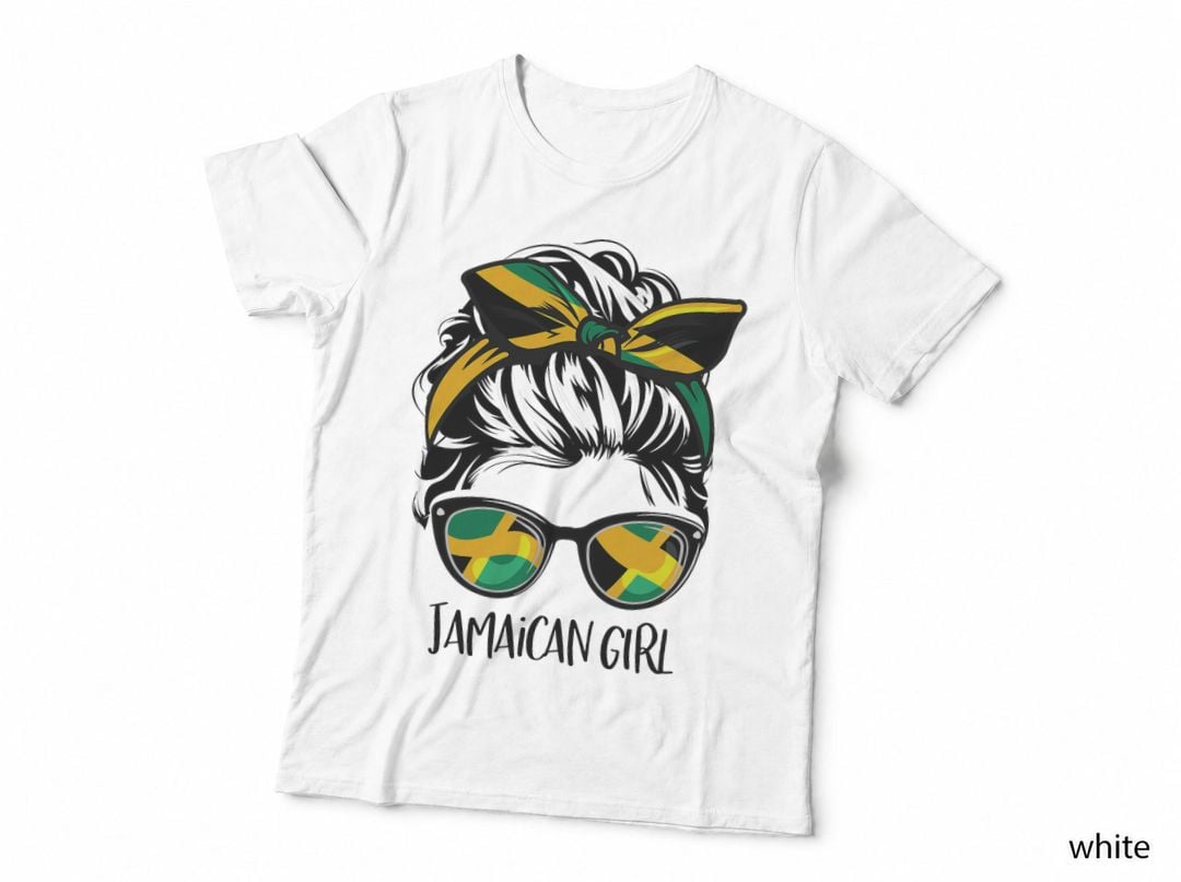 Jamaican Girl Shirt Women Messy Bun Jamaican Flag Jamaica T-Shirt