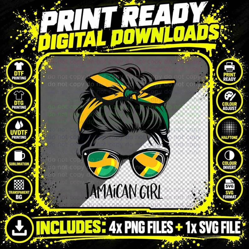 Jamaican Girl Shirt Women Messy Bun Jamaican Flag Png SVG Digital Bundle