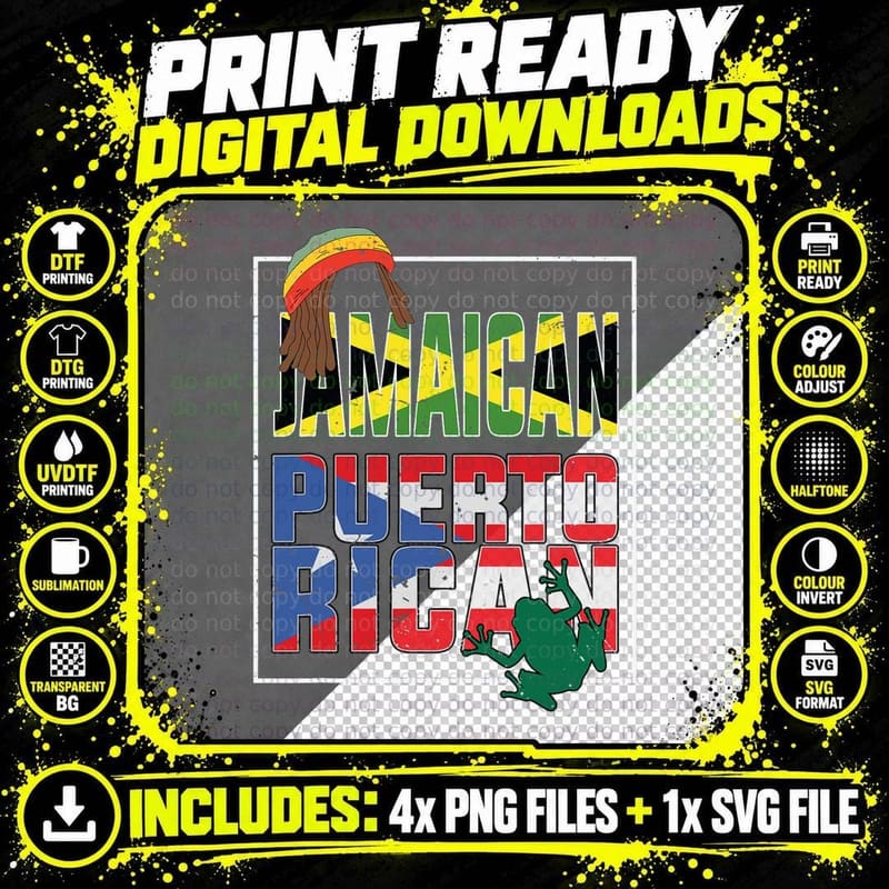 Jamaican Puerto Rican Flag Half Puerto Rican Half Png SVG Digital Bundle