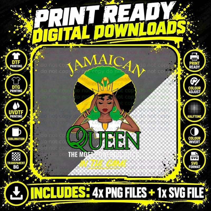 Jamaican Queen the Most Powerful Piece in the Game Png SVG Digital Bundle