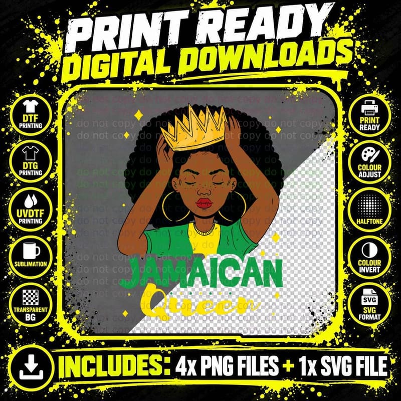 Jamaican Queen with a Crown T-Shirt Png SVG Digital Bundle