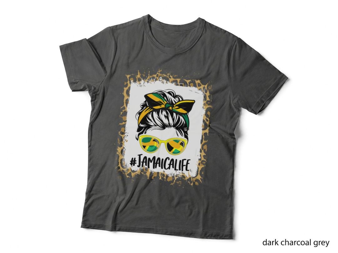 Jamaican Shirt Women Girls Messy Bun Jamaican Flag T-Shirt