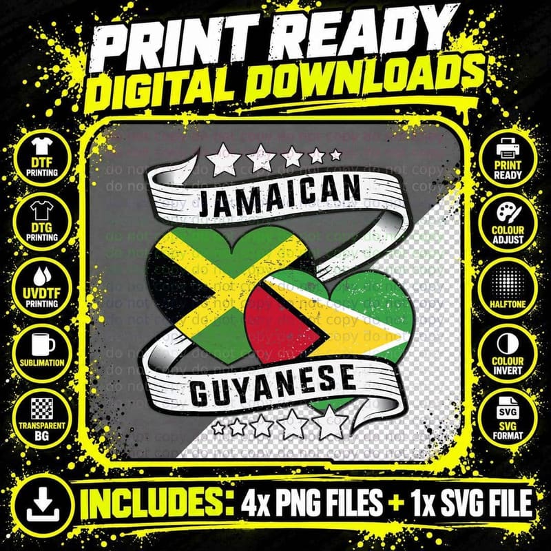 Jamaican and Guyanese Shirt Jamaican and Guyanese Flag Png SVG Digital Bundle