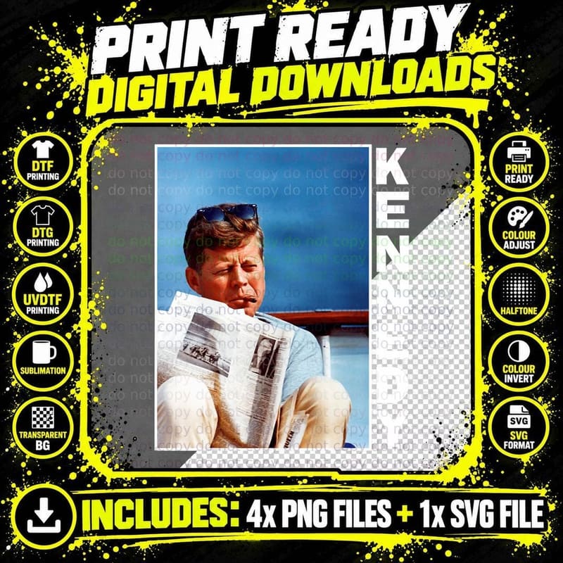 John F Kennedy Cigar Smoking Presidential Souvenir Png SVG Digital Bundle