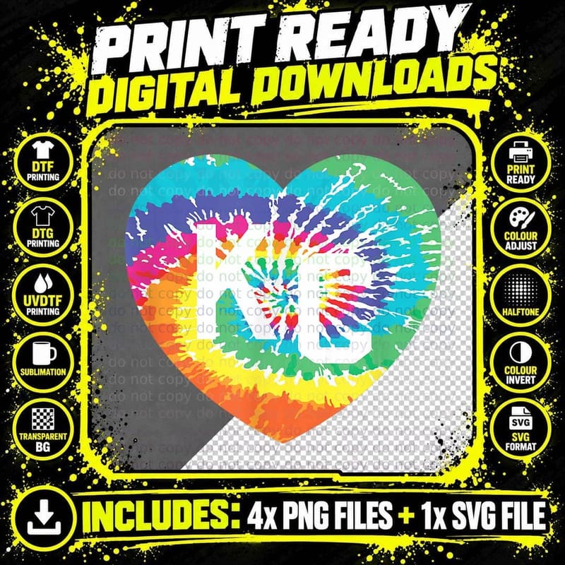 KC Tie-Dye Heart Love KC Tie-Dye Colorful Hearts Kansas Png SVG Digital Bundle