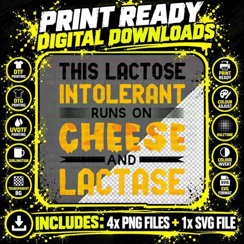 Lactose Intolerant Dairy Free T-Shirt Png SVG Digital Bundle