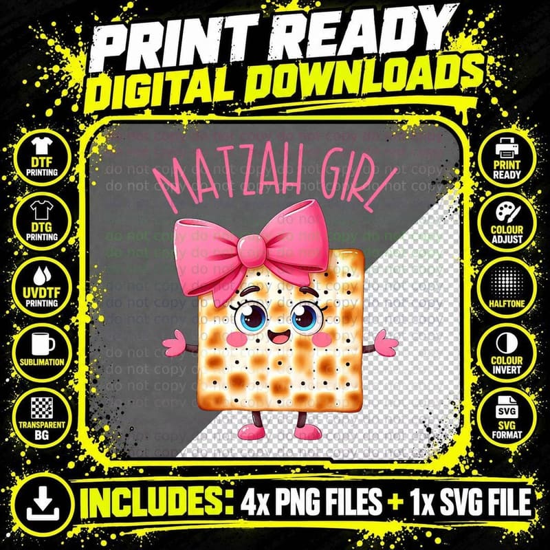 Matzah Girl Happy Passover Jewish Pesach Seder Afikoman Png SVG Digital Bundle