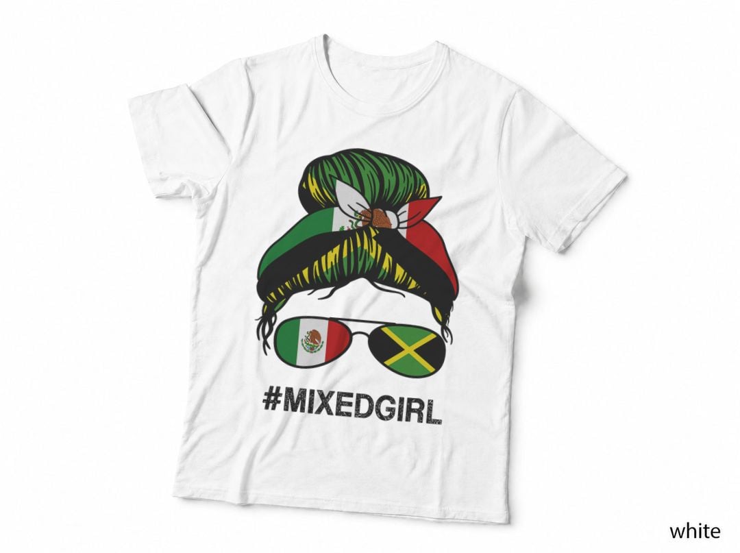 Mexico Jamaica Flag Mexican Jamaican Messy Bun T-Shirt