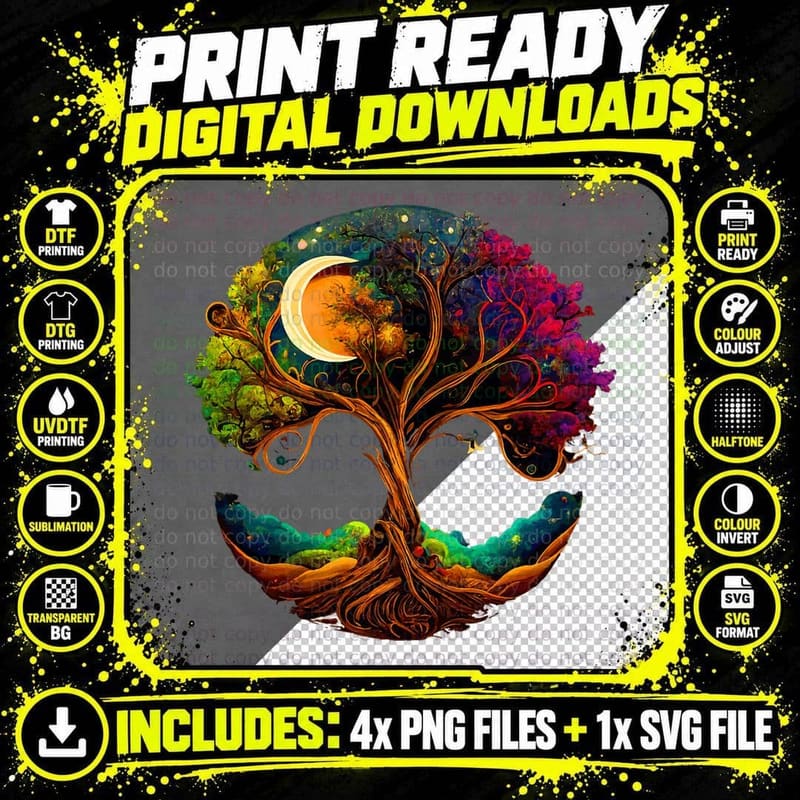 Moon Phases Tree of Life T-Shirt Png SVG Digital Bundle