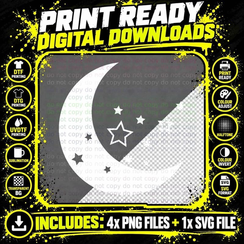 Moon with Stars Apparel - Graphic Moon and Star T-Shirt Png SVG Digital Bundle