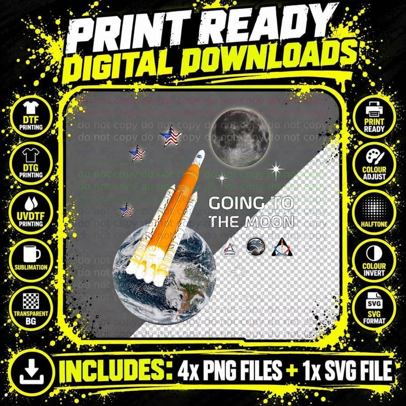 Official Rocket Launch GOING TO THE MOON T-Shirt Png SVG Digital Bundle