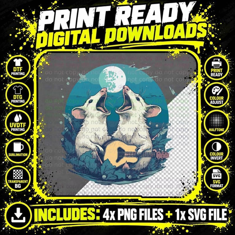 Opossum Howling at the Moon T-Shirt Png SVG Digital Bundle