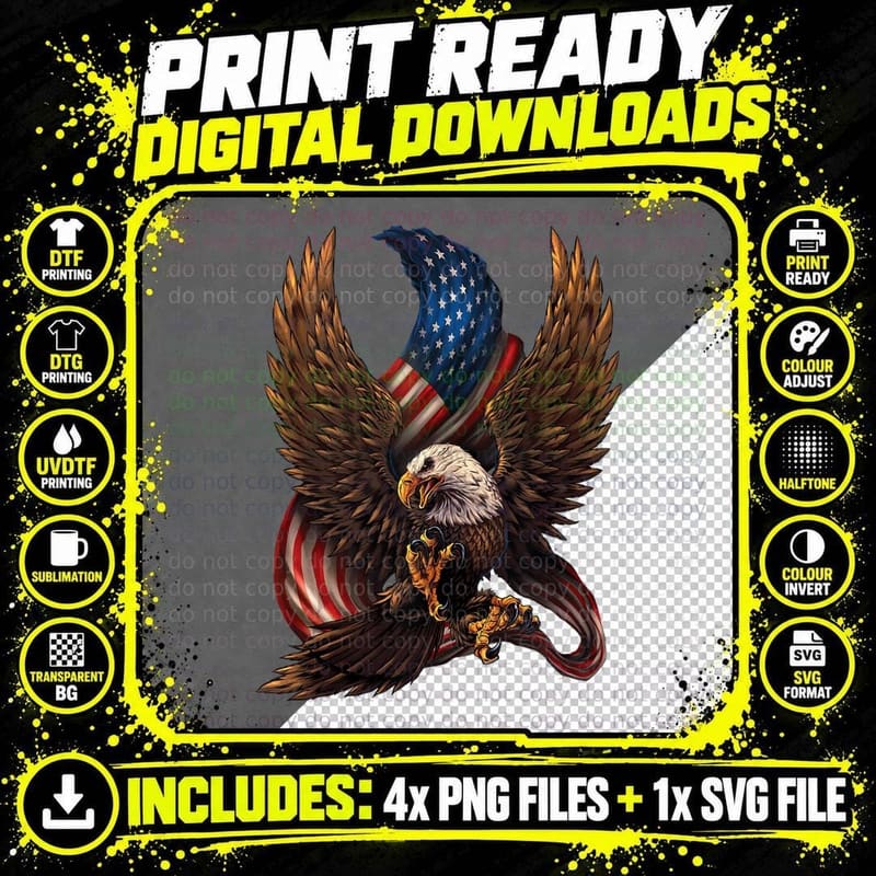 Patriotic American Design with Eagle and Flag Png SVG Digital Bundle