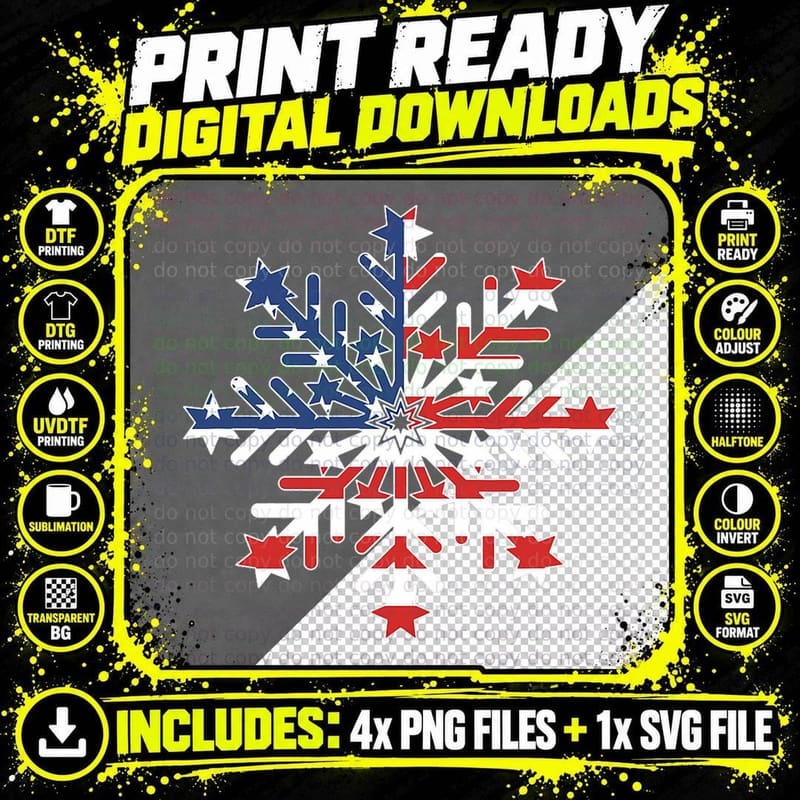 Patriotic Snowflake - Liberal Democratic Tshirt for July Png SVG Digital Bundle