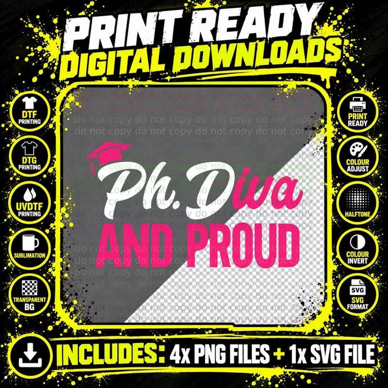Ph.diva and Proud Phd Graduate Doctorate Degree Ph.d. Png SVG Digital Bundle