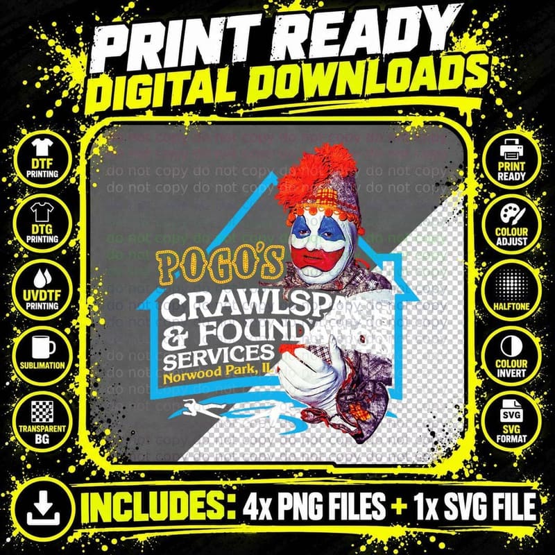 Pogo's Crawlspace & Foundation - Scary Serial Killer Png SVG Digital Bundle