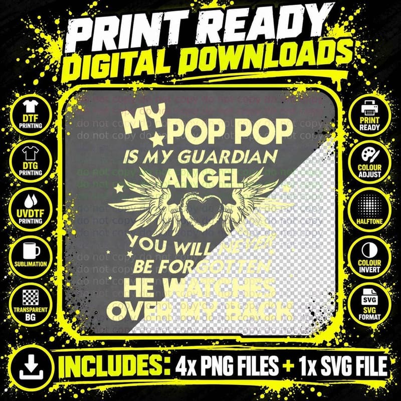 Pop Memorial Gifts My Pop Is My Guardian Angel Shirt Png SVG Digital Bundle