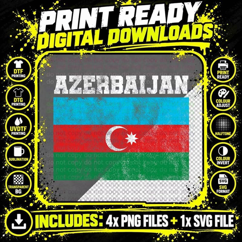Proud Azerbaijani Patriotic Azerbaijan Country Flag Png SVG Digital Bundle