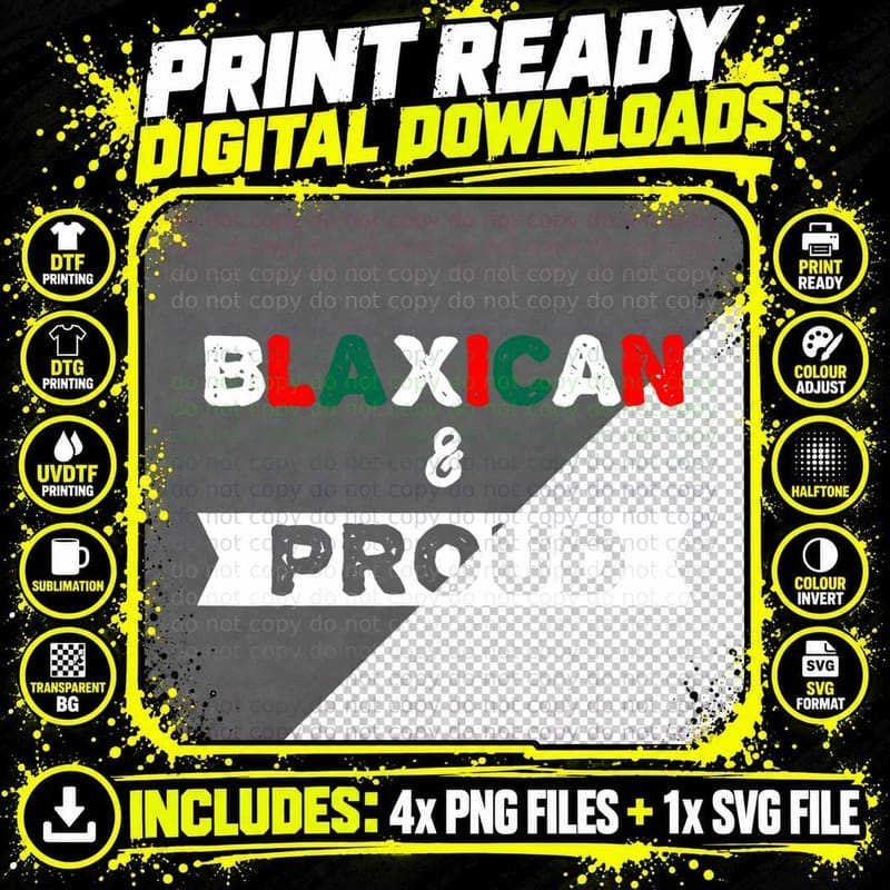 Proud Half Black Half Mexican American Blaxican T-Shirt Png SVG Digital Bundle