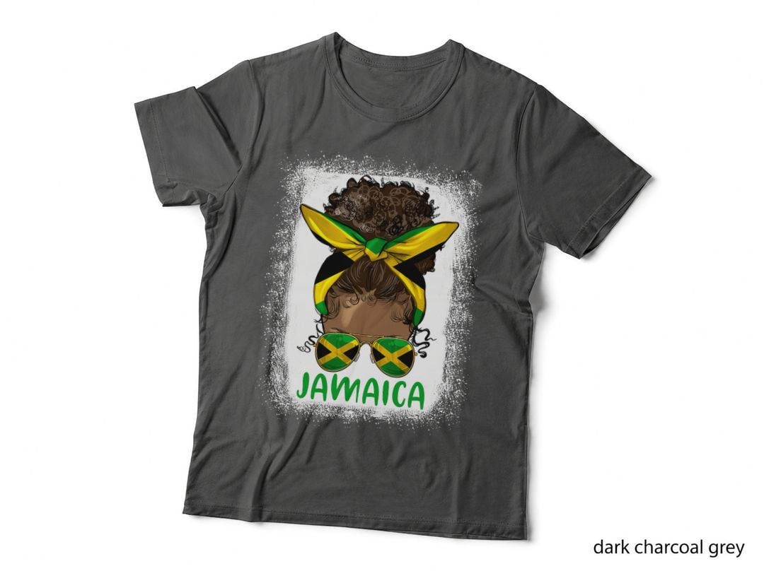 Proud Jamaican Girl Messy Bun Jamaica Flag Black Woman T-Shirt