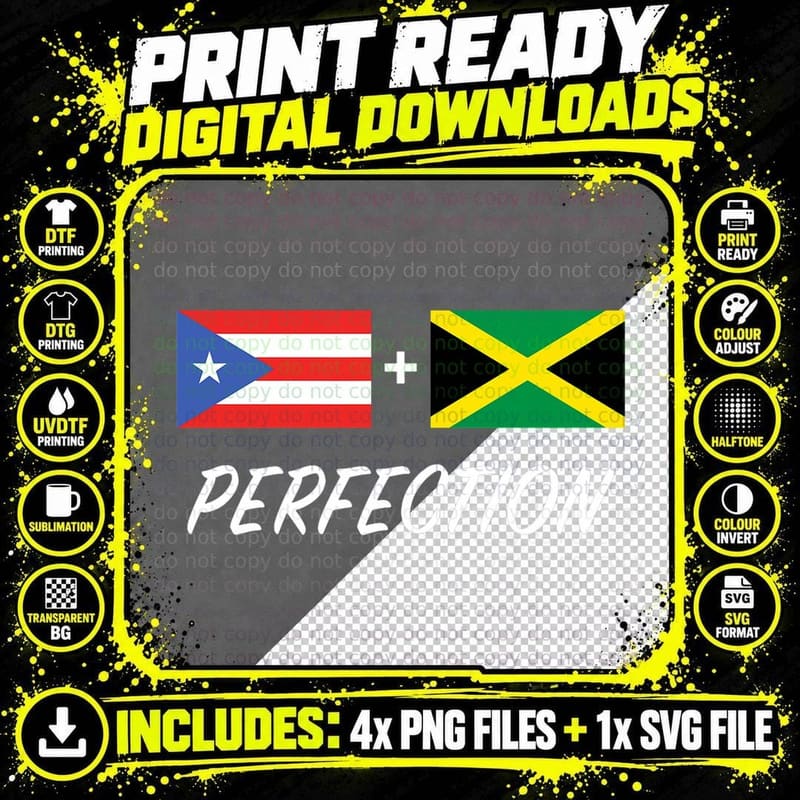 Puerto Rican Jamaican Flag Puerto Rico Jamaica T-Shirt Png SVG Digital Bundle