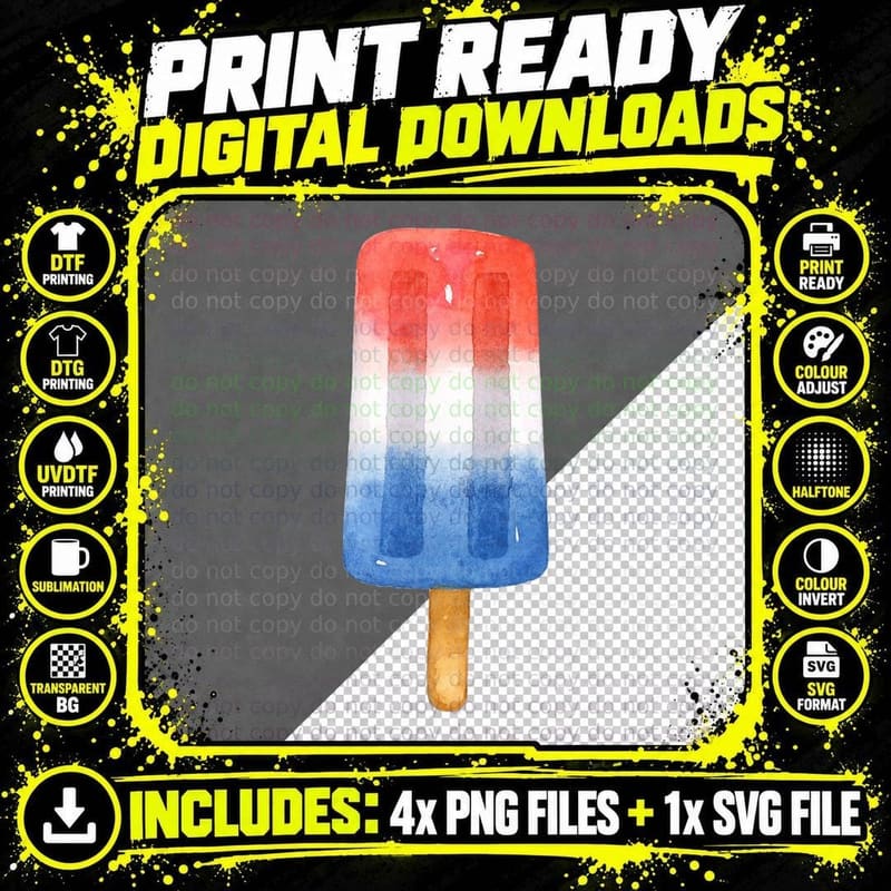 Red White and Blue Popsicle Ice Pop T-Shirt Png SVG Digital Bundle