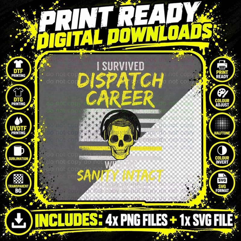 Retired Dispatcher 911 Thin Yellow Line Patriotic T-Shirt Png SVG Digital Bundle