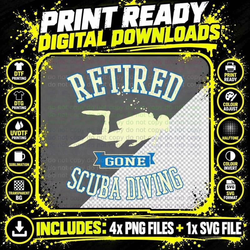 Retired Gone Scuba Diving Gear Retirement Gift T-Shirt Png SVG Digital Bundle