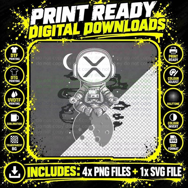 Ripple Spacesuit, Crypto Trader Cryptocurrency XRP Moon Png SVG Digital Bundle