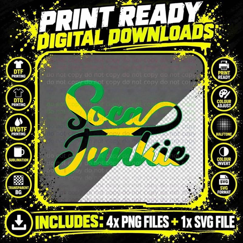 Soca Junkie Jamaican Flag Colours Jamaica Caribbean Png SVG Digital Bundle