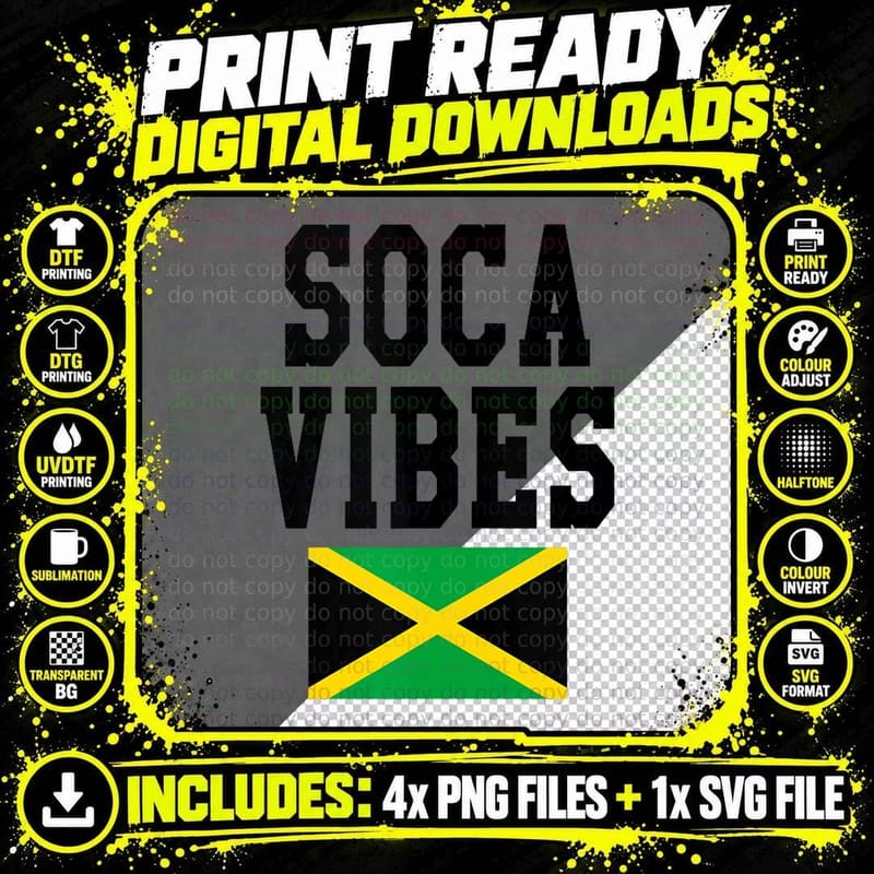 Soca Vibes Jamaica Jamaican Flag, Pride, Caribbean Png SVG Digital Bundle