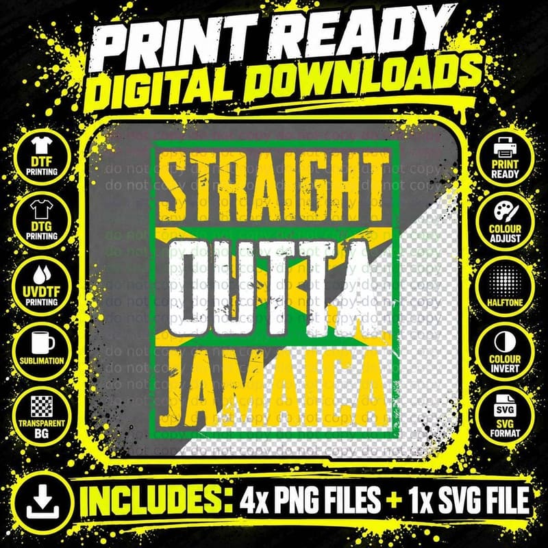 Straight Outta Jamaica Caribbean Country Jamaican Flag Png SVG Digital Bundle