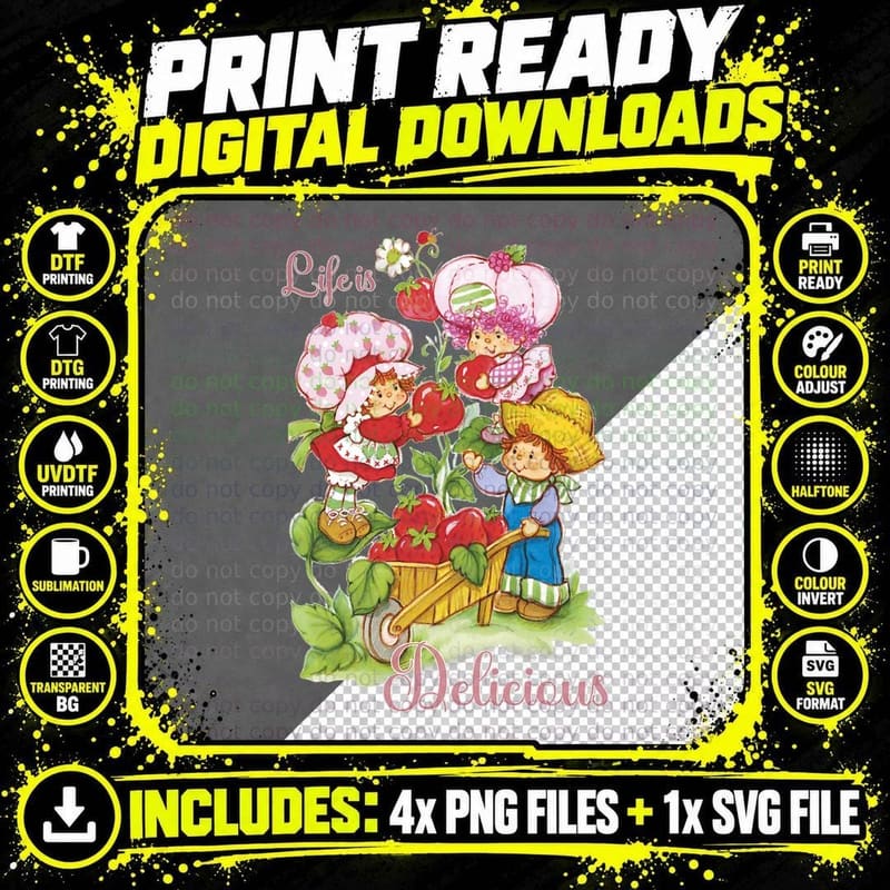 Strawberry Shortcake Group Life Is Delicious T-Shirt Png SVG Digital Bundle