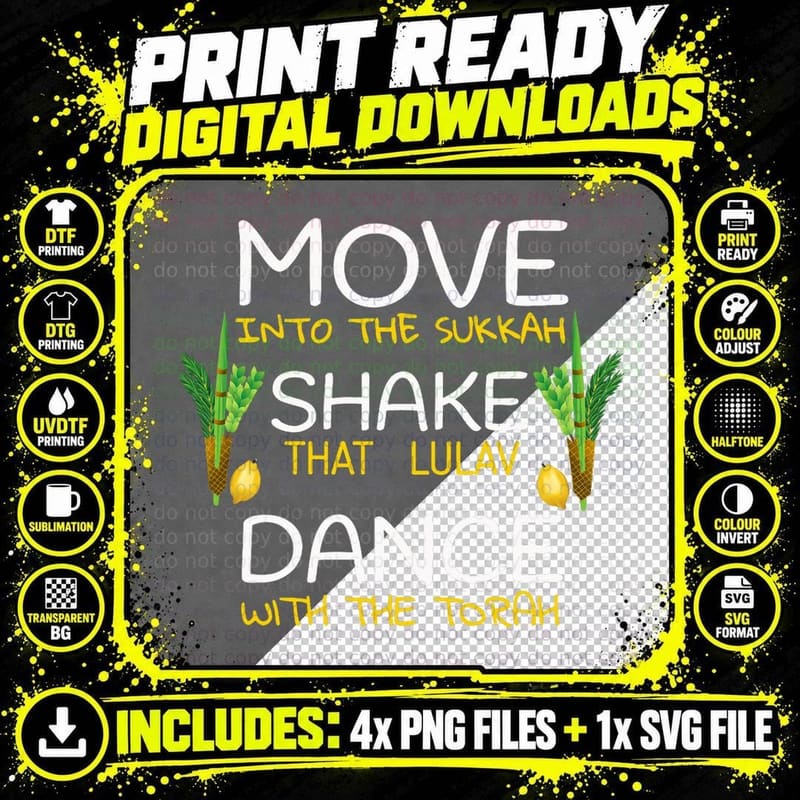 Sukkot Shirt Sukkah Four Species Dance Torah Jewish New Png SVG Digital Bundle