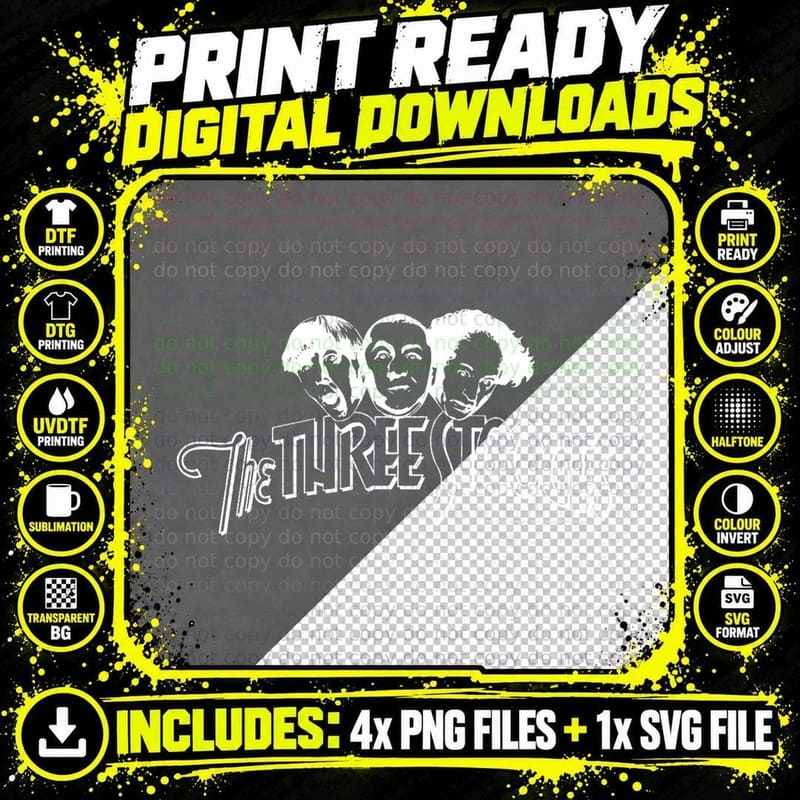TTS- the Three Stooges Head Logo Dark T-Shirt Png SVG Digital Bundle