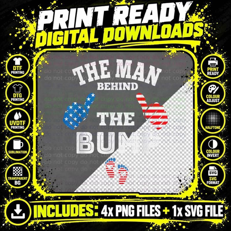 The Man Behind the Baby Bump, July 4th T-Shirt Png SVG Digital Bundle
