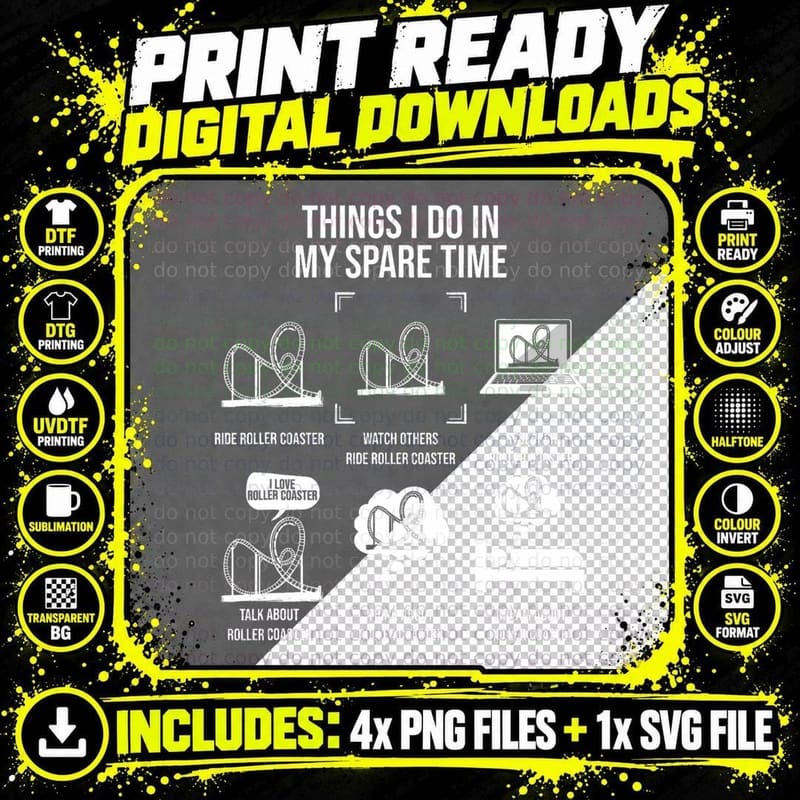 Things I Do in My Spare Time, Rollercoaster Theme Park Png SVG Digital Bundle