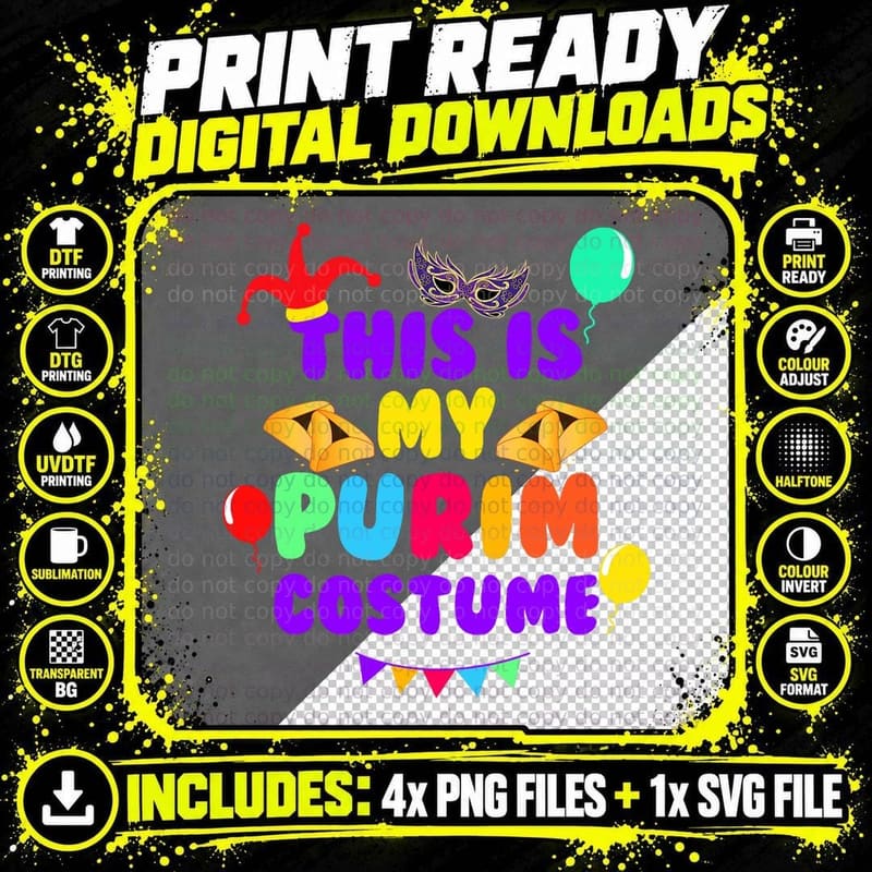 This Is My Purim Costume Jewish Happy Purim Mishloach Png SVG Digital Bundle