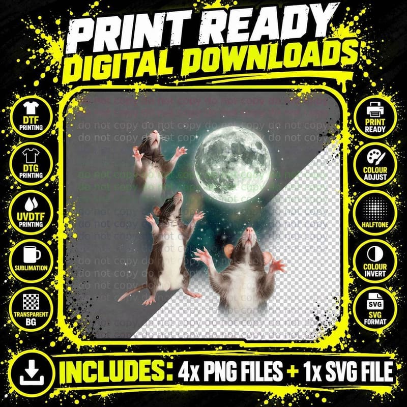 Three Rat Moon 3 Rats with Dead Moon Oddly Specific Png SVG Digital Bundle