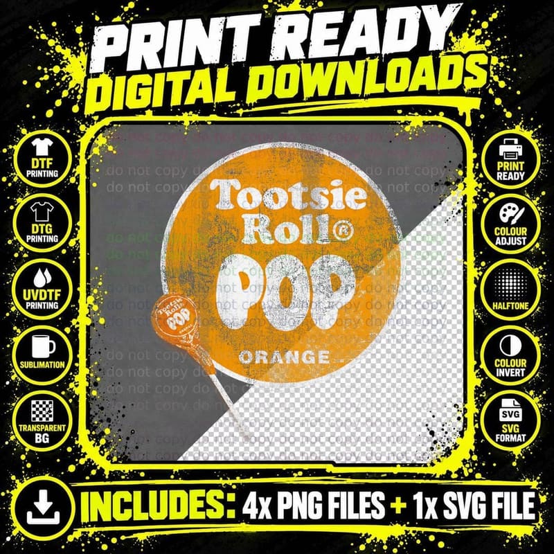 Tootsie Roll Pop Logo Orange T-Shirt Png SVG Digital Bundle
