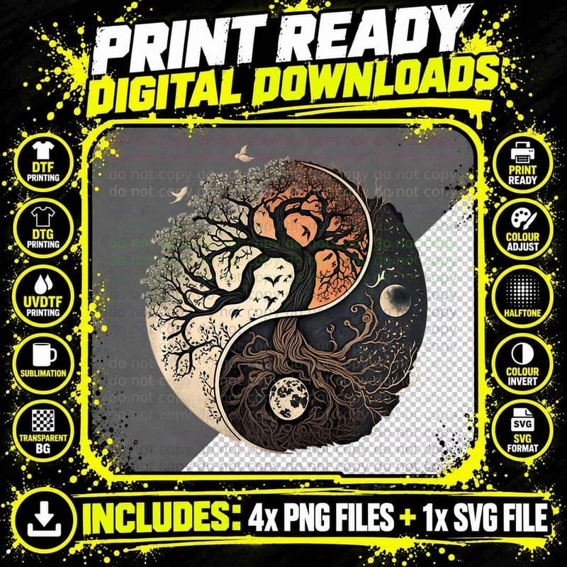 Tree of Life Yin Yang, Graphic Gift, Graphic T-Shirt Png SVG Digital Bundle