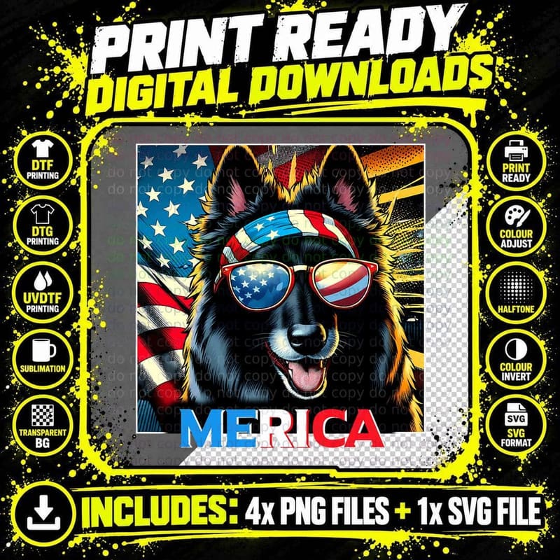 US Flag Patriotic Belgian Sheepdog T-Shirt Png SVG Digital Bundle